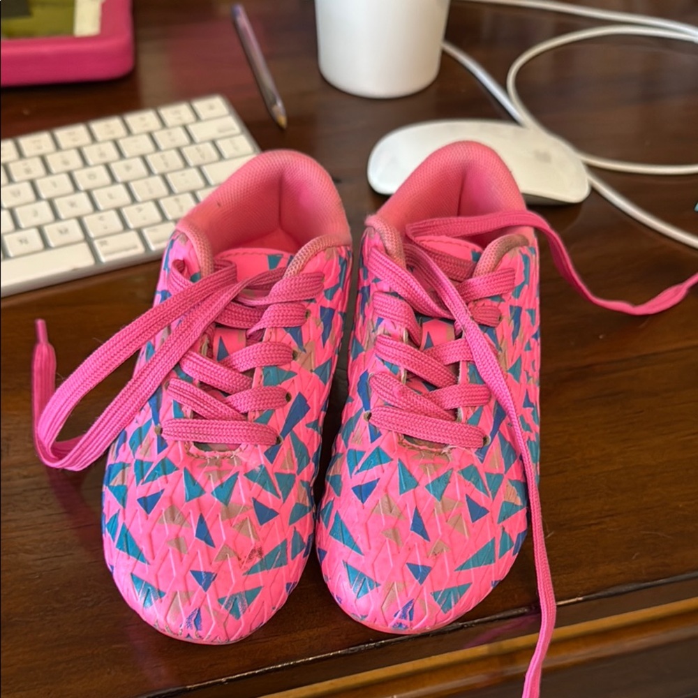 Girls Outdoor Soccer Cleats Pink and Blue Kids Shoes